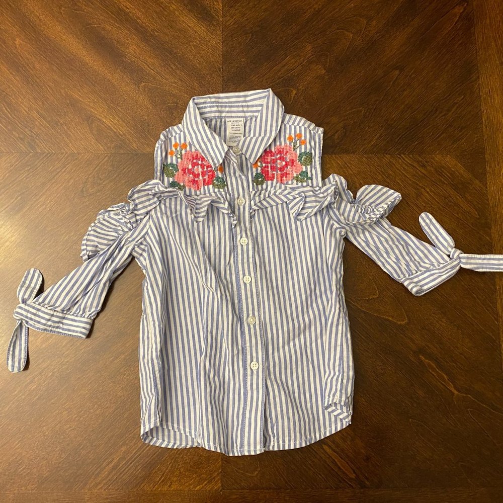Unique Western Cold Shoulder w/ Ruffle Button Up Shirt - Girls 4/5: XS 4 4T 5 5T